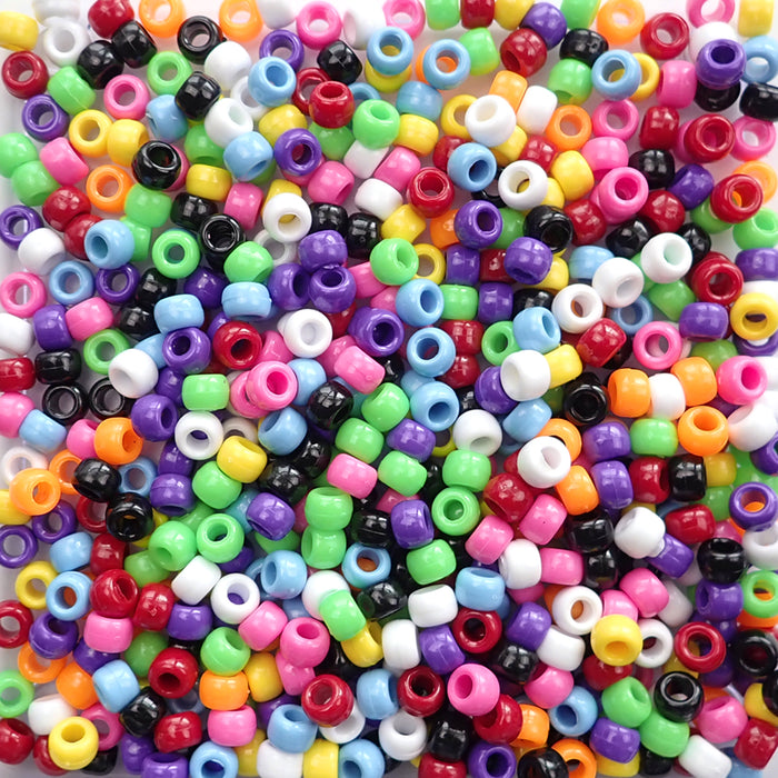 Classic Opaque Mix Plastic Pony Beads, 6x9mm, 500 beads
