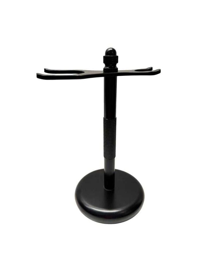 Black safety razor and brush stand