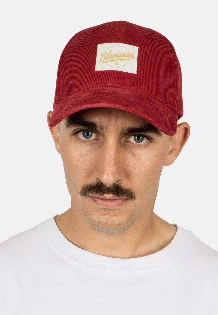 Blackskies-Cord-Baseball-Cap-Crimson-Model