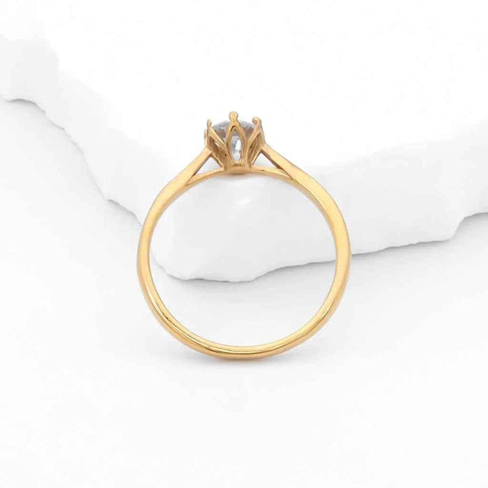 Gold stainless steel engagement ring with five cubic zirconia stones, stylish wedding band by Glitters.