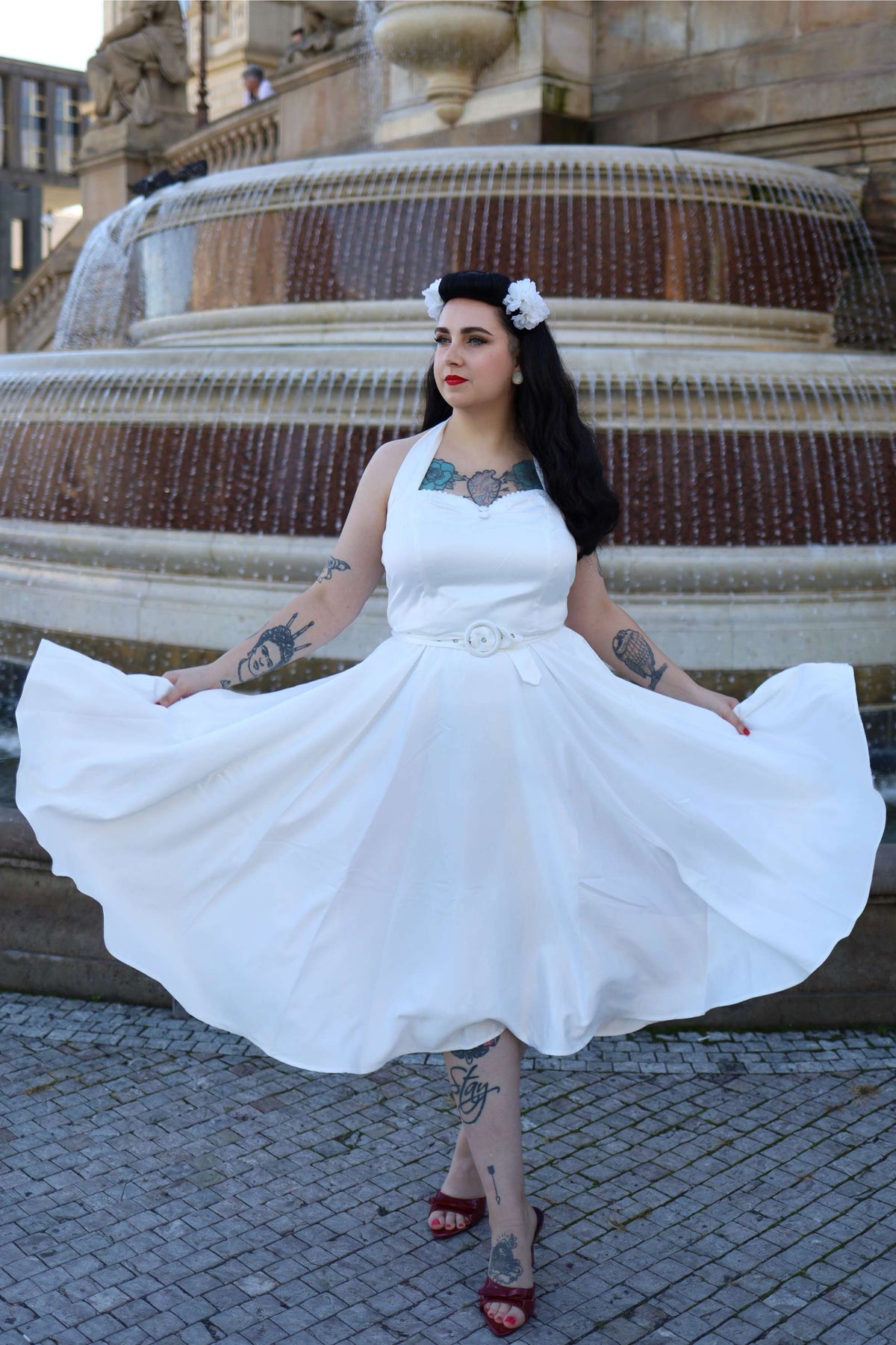 Daisy White Satin Halter Dress