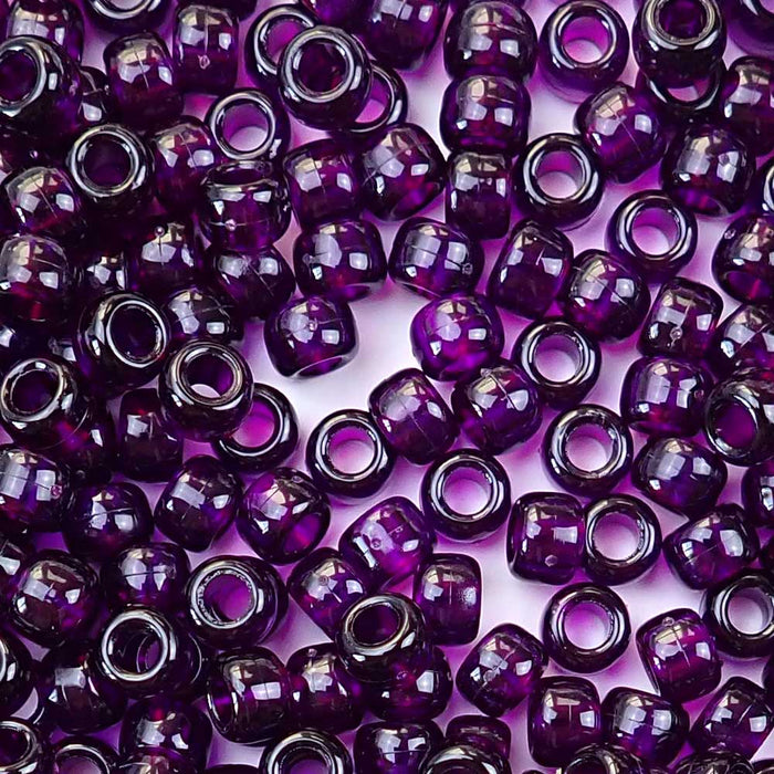 transparent dark amethyst 6 x 9mm plastic pony beads in bulk