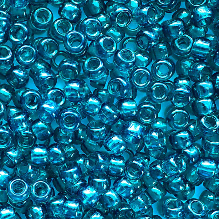 Dark Turquoise Blue Transparent Plastic Pony Beads, 6x9mm, 500 beads