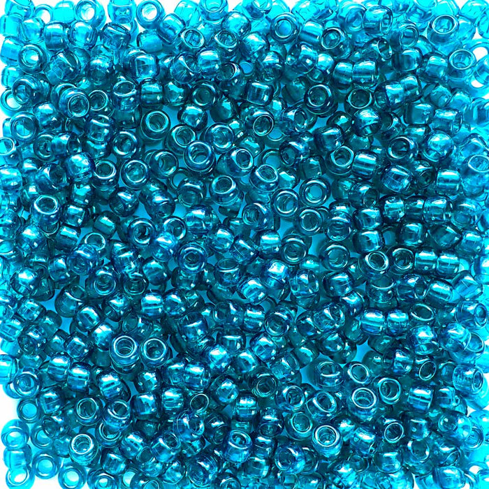 Dark Turquoise Blue Transparent Plastic Pony Beads, 6x9mm, 500 beads