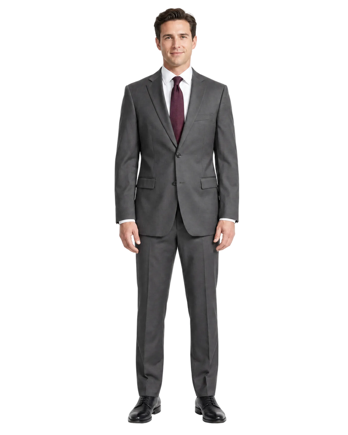 Designer Suit 299  Gray Wool Slim Fit  Notch Lapel 2-Piece Suit - The Suit Depot