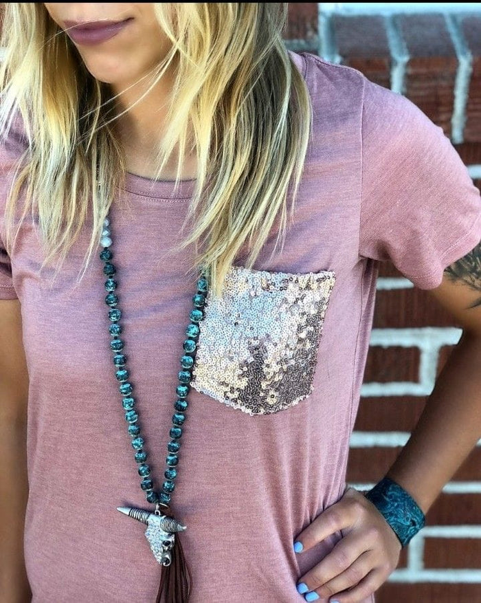 Dusty Mauve Sequin pocket Tee