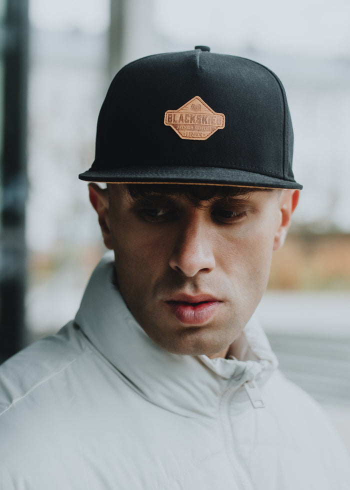 Blackskies-Essentials-Snapback-Cap-Black-Black-Brown-Model