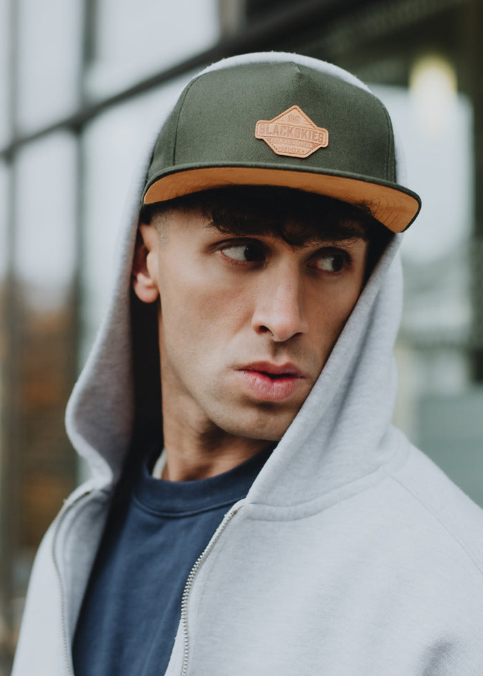 Blackskies-Essentials-Snapback-Cap-Olive-Olive-Brown-Model