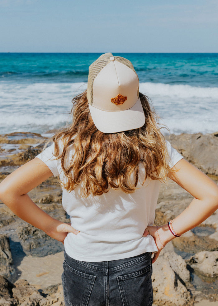 Blackskies-Essentials-Trucker-Cap-Kids-Beige-Brown-Model-3