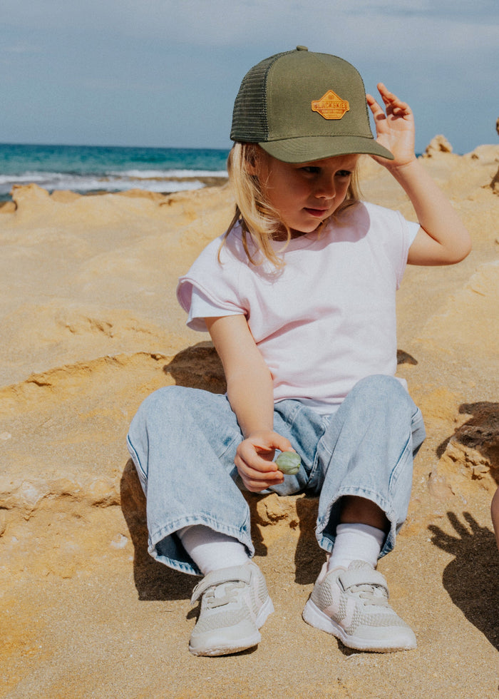 Blackskies-Essentials-Trucker-Cap-Kids-Olive-Brown-Model