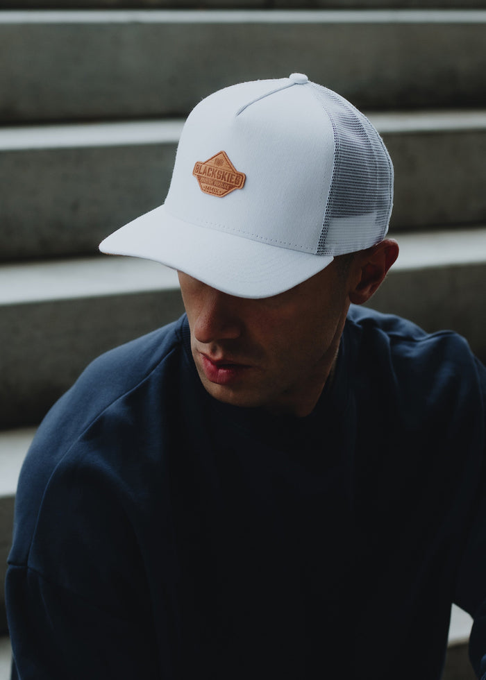 Blackskies-Essentials-Trucker-Cap-White-White-Brown-Model