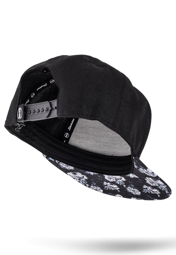 Blackskies-Black-Beauty-Floral-Snapback-Cap-Hat-White-Fly-Blossom-Rose