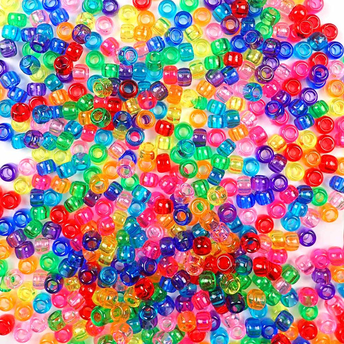 Fun Rainbow Transparent Mix Plastic Pony Beads, 6x9mm, 500 beads