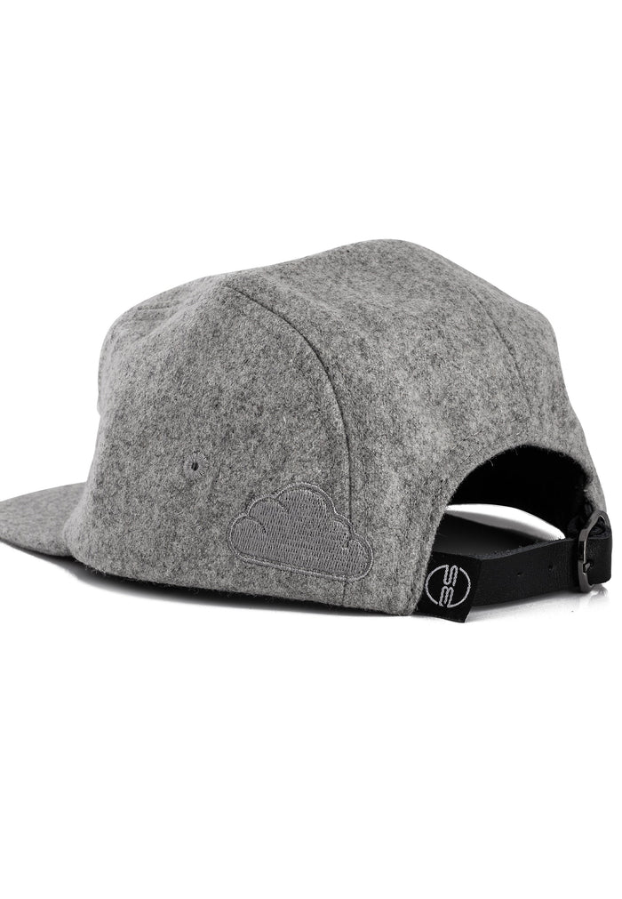 Blackskies-Glacier-5-Panel-Cap-Wool-Flannel-Grey-Arctic-Hat-Back-Strap