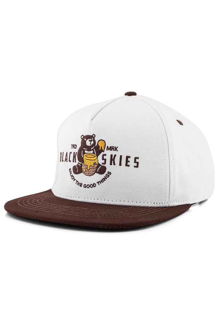 Blackskies-Good-Things-Snapback-Cap-Vol-II-Honey-Hex-Bear-Baseball-Hat-White-Brown