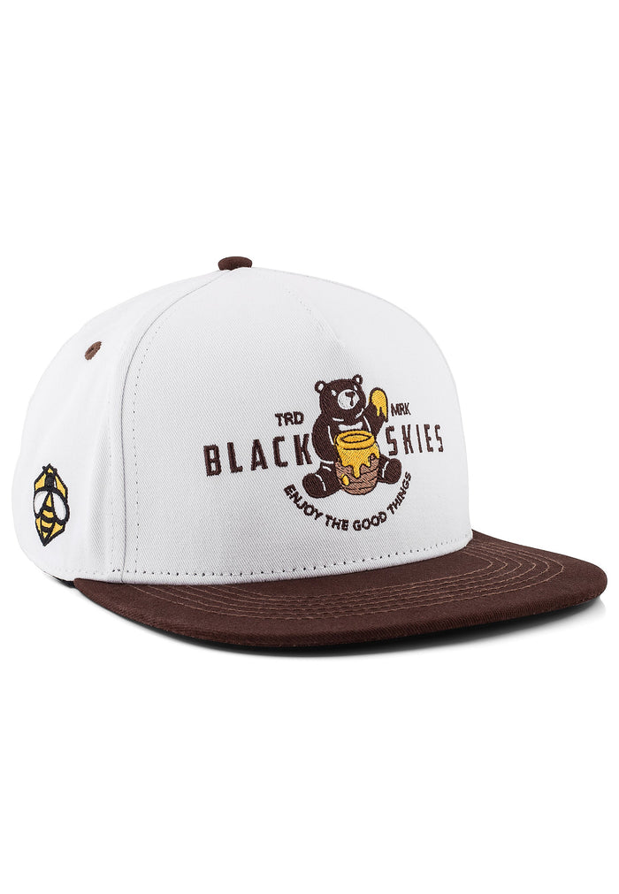 Blackskies-Good-Things-Snapback-Cap-Vol-II-Honey-Hex-Bear-Baseball-Hat-White-Brown-Flat