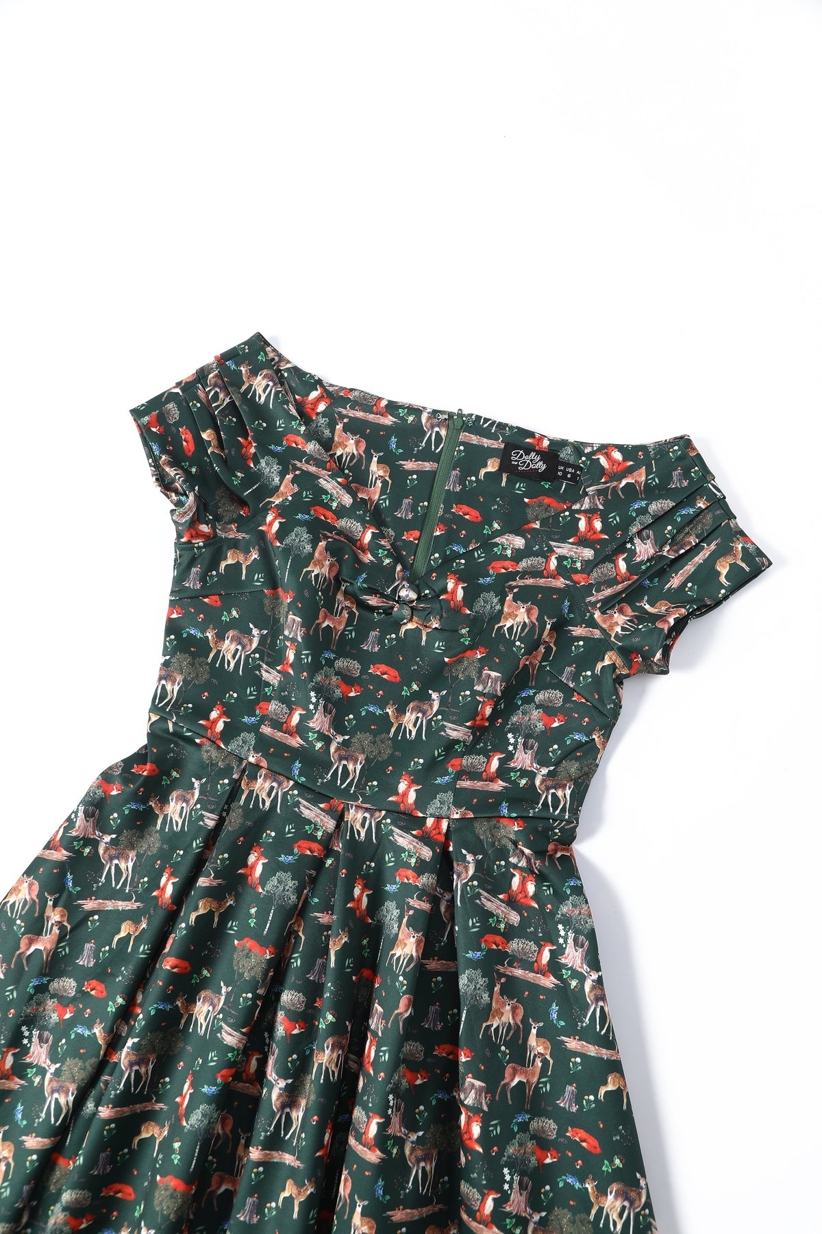 Lily Green Fox & Deer Print Off Shoulder Dress