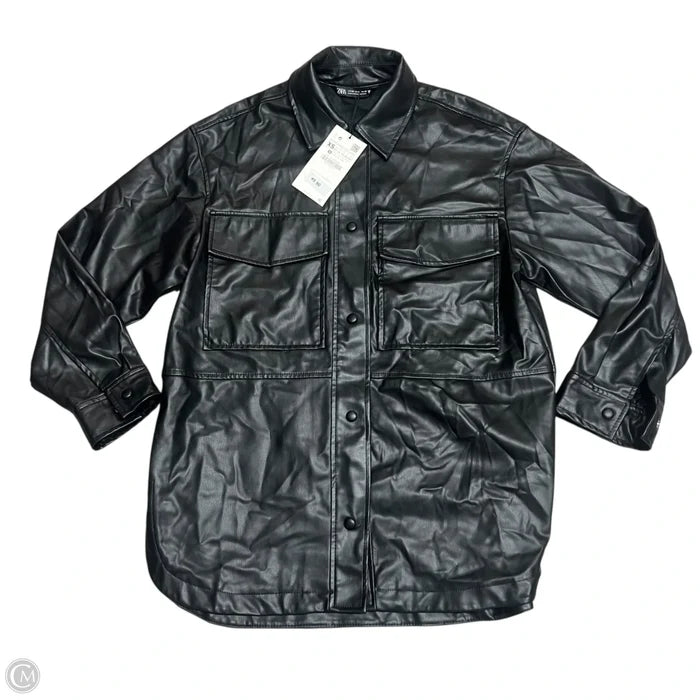 Jacket Shirt By Zara In Black, Size: Xs