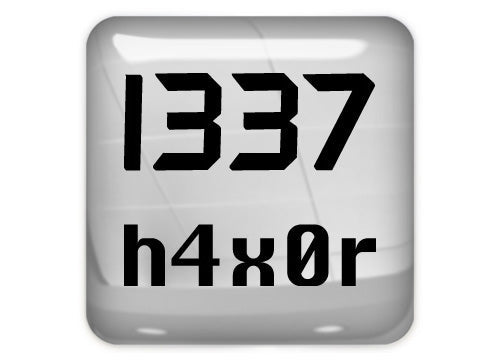 l337 (Leet) h4x0r 1"x1" Chrome Effect Domed Case Badge / Sticker Logo