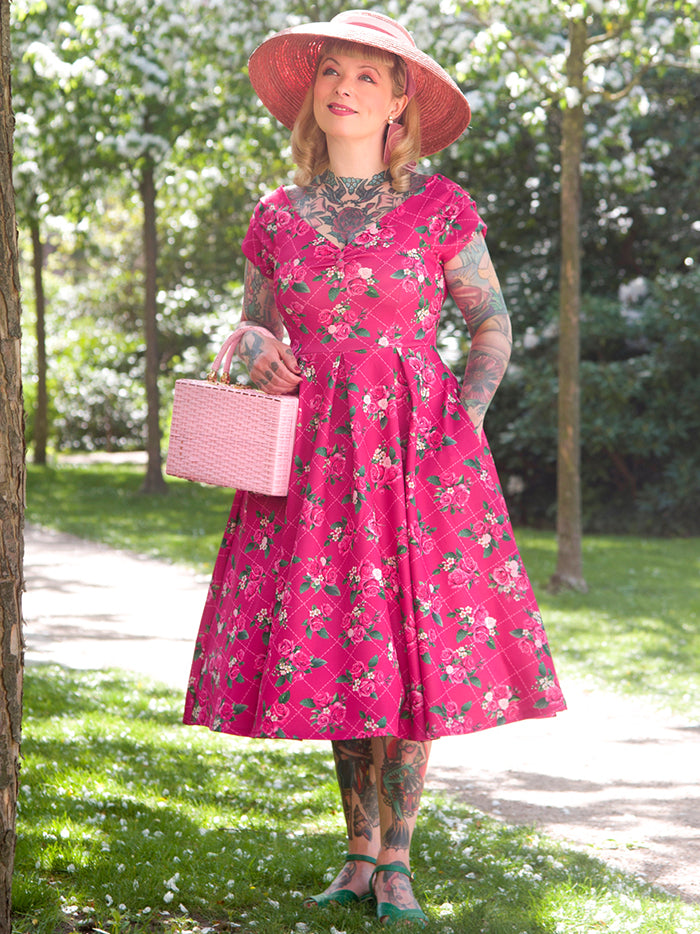 Lily Pink Floral Vine Off Shoulder Dress