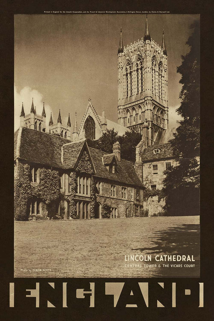 Lincoln Travel Poster: Lincoln Cathedral Central Tower & the Vicars' Court by Dixon Scott