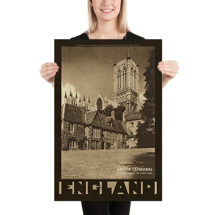 Lincoln Travel Poster: Lincoln Cathedral Central Tower & the Vicars' Court by Dixon Scott