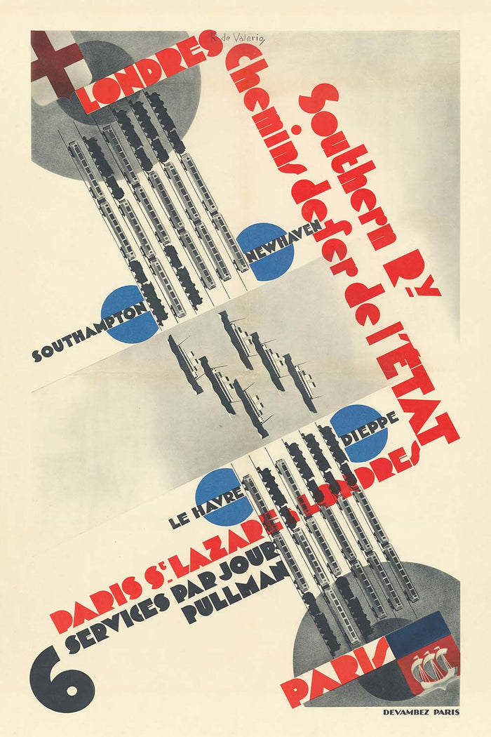 London to Paris Rail & Boat Travel Poster by Roger de Valerio, 1930