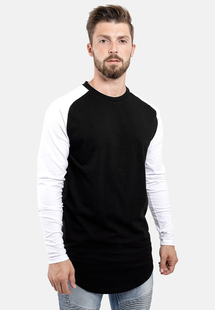 Blackskies-Longline-Long-Sleeved-Baseball-T-Shirt-Black-White-Front