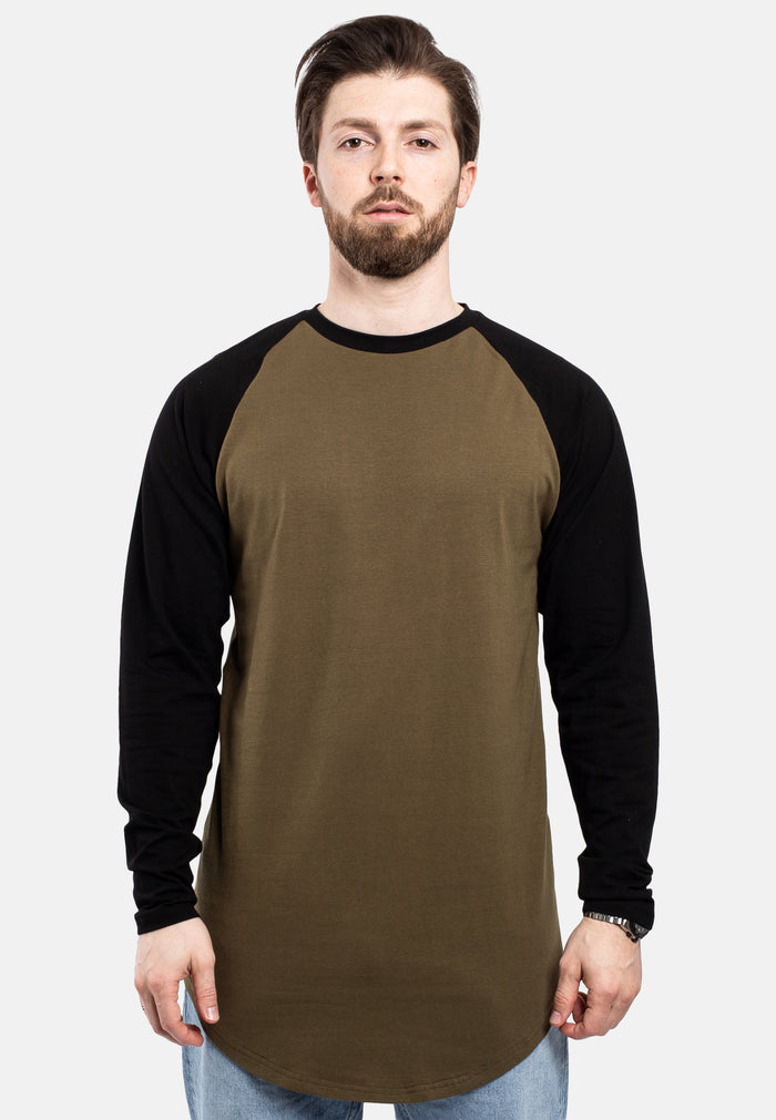 Blackskies-Longline-Baseball-Long-Sleeve-T-Shirt-Olive-Black-Mens-Long-Tee-Front-2