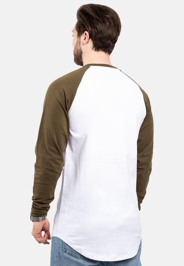 Blackskies-Longline-Baseball-Long-Sleeve-T-Shirt-White-Olive-Mens-Long-Tee-Back