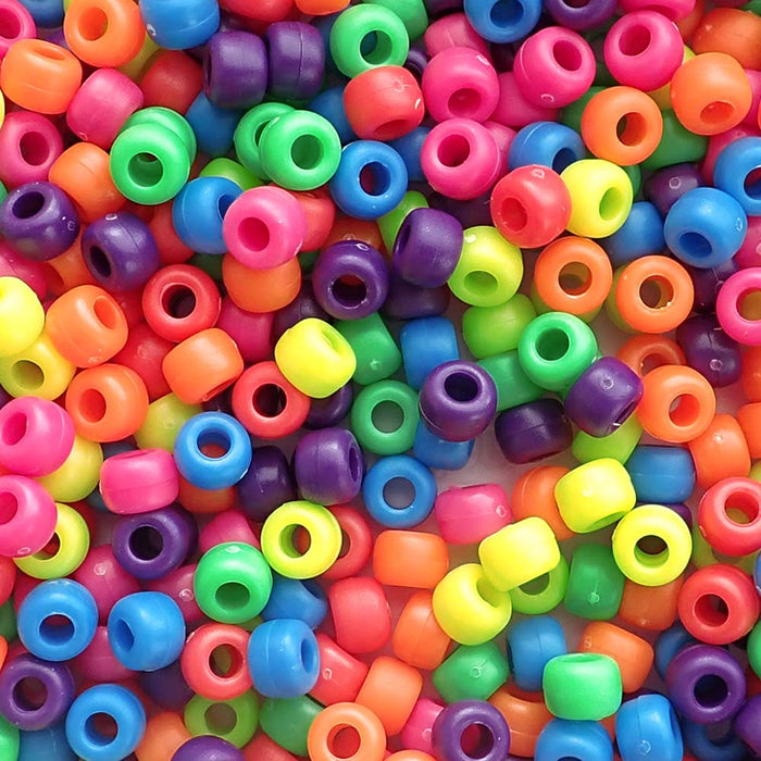Matte Neon Mix Plastic Pony Beads, 6x9mm, 500 beads