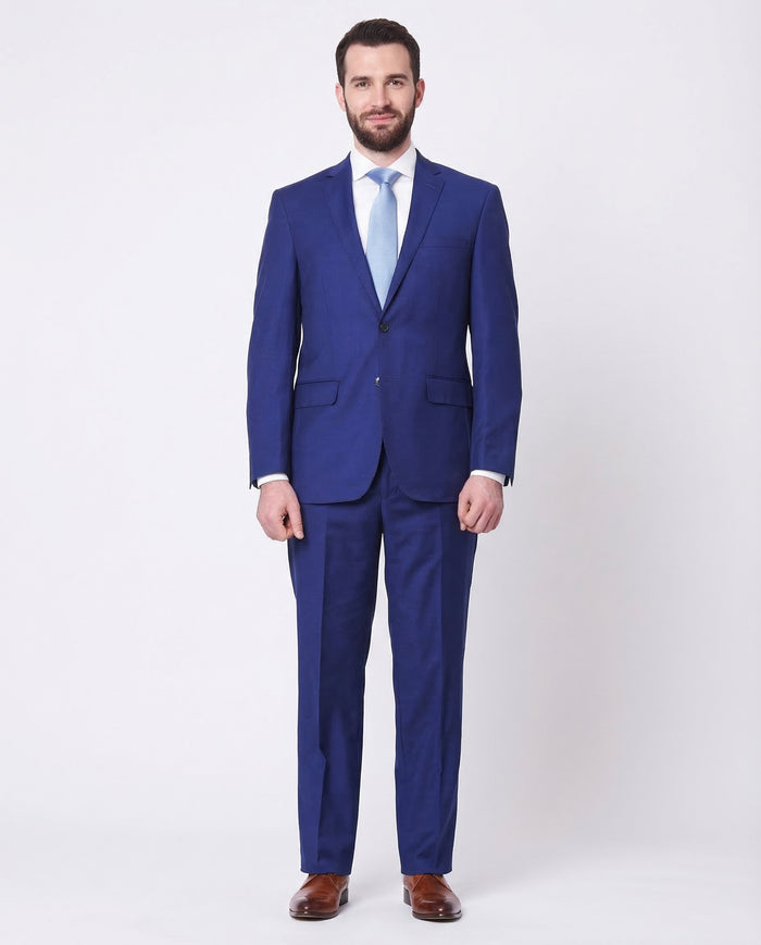 Mens Slim Fit Two Button 100% Wool Wrinkle Resistant Suit - Royal Blue - The Suit Depot