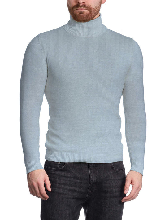 Arthur Black Men's Solid Light Blue Pullover Cotton Blend Turtleneck Sweater - The Suit Depot