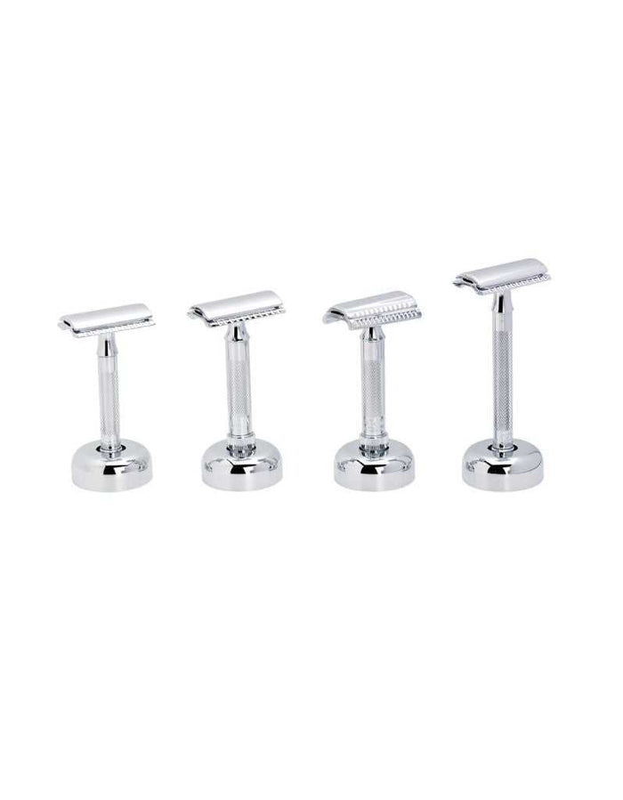 Set of four chrome safety razor holders for Merkur razors