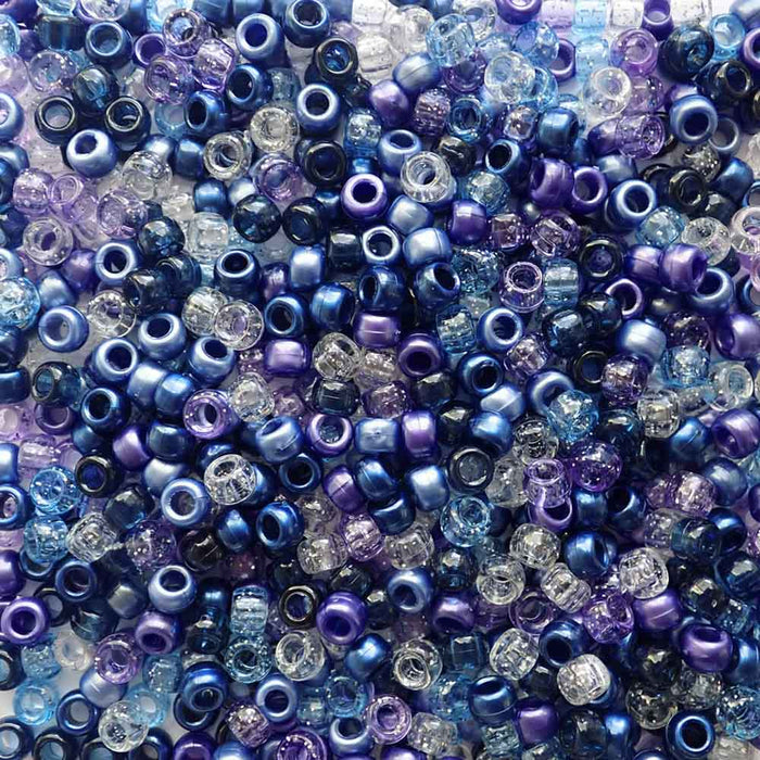 Midnight Sky Blue Purple Mix Plastic Pony Beads, 6x9mm, 500 beads