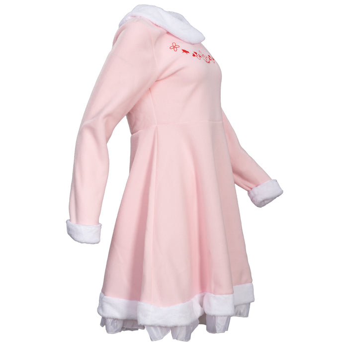 Mrs. Elf Christmas Halloween Costume Adults Holiday Pink Dress, Red Belt & Hat Festive Women’s Elf Outfit