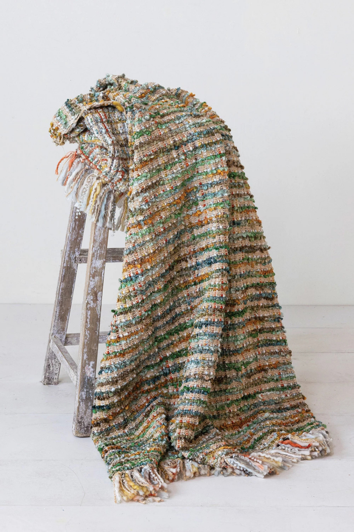 Creative-Co-op-Multicolored-Bouclé-Fringed -Throw-Blanket