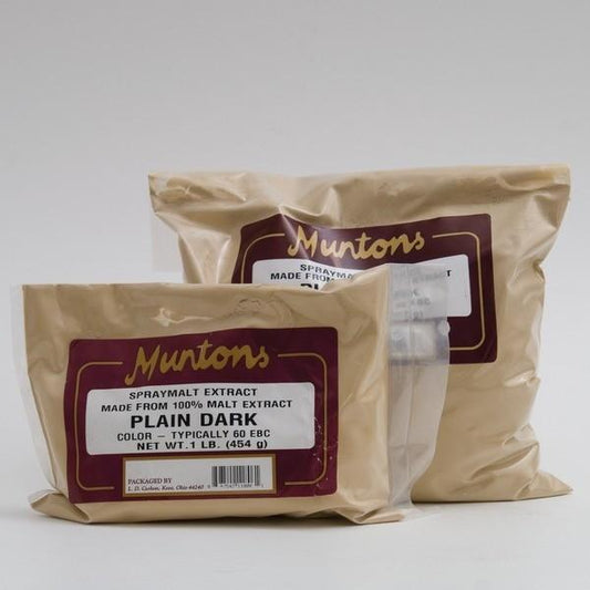 1-pound and 3-pound bgas of Munton's Dry Malt Extract