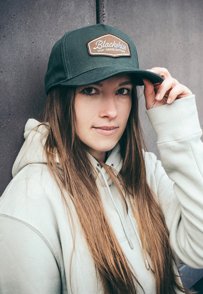Blackskies-Oasis-Snapback-Cap-Forest-Green-Brown-Side-Basecap-Hat-Lovely-Model