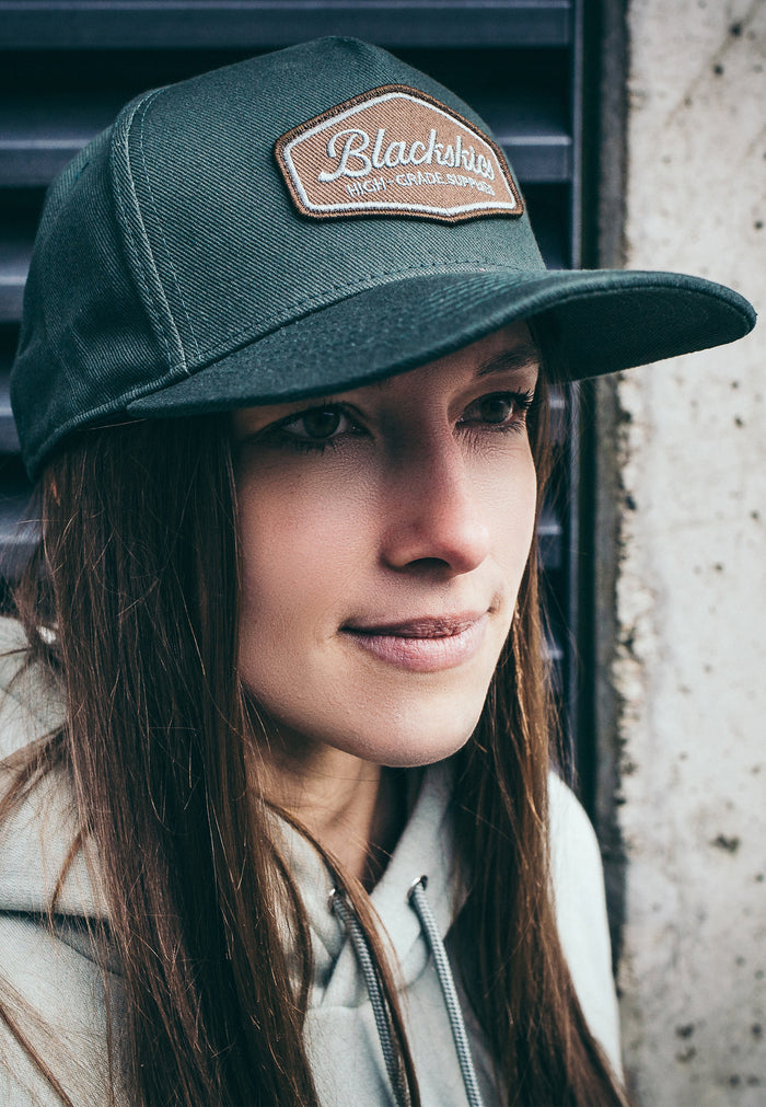 Blackskies-Oasis-Snapback-Cap-Forest-Green-Brown-Side-Basecap-Hat-Lovely-Model-2