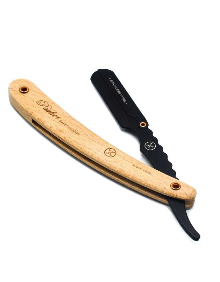 Parker professional barber razor shavette with contoured pine wood handle and stainless steel blade