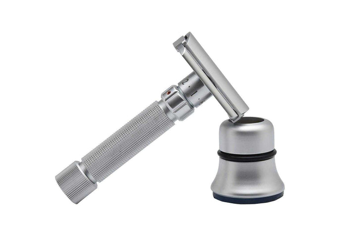 Silver Safety Razor with Stand for Grooming
