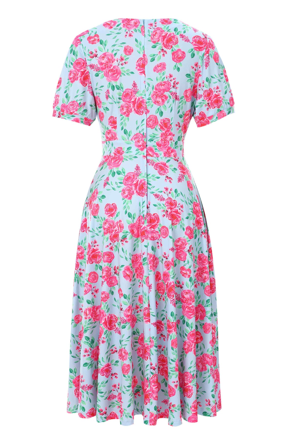 Julia Pink Rose Midi Dress In Baby Blue