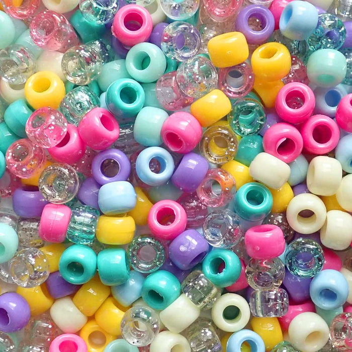 Pool Party Mix Plastic Pony Beads, 6x9mm, 500 beads