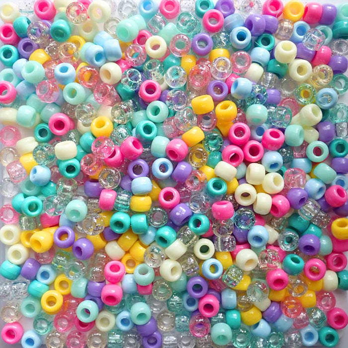Pool Party Mix Plastic Pony Beads, 6x9mm, 500 beads
