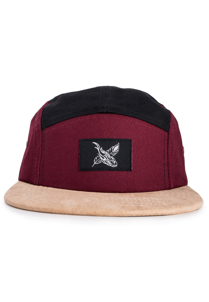 Blackskies-Port-Elizabeth-5-Panel-Hat-Maroon-Black-Suede-Front