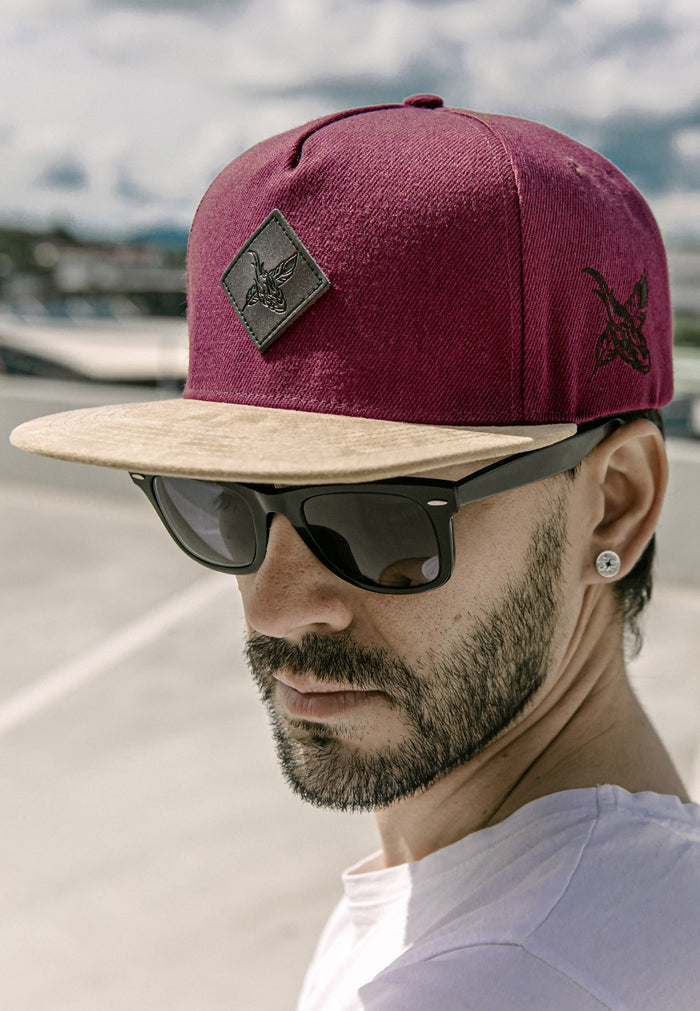 Blackskies-Port-Said-Snapback-Cap-Baseball-Hat-Wine-Red-Maroon-Suede