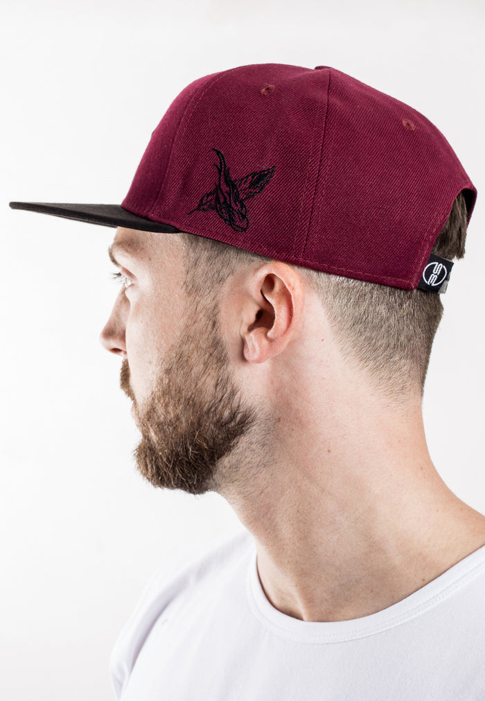 Blackskies-Port-Townsend-Snapback-Cap-Maroon-Black-Model-Back-Snap