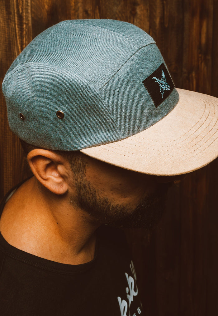 Blackskies-Port-Venice-5-Panel-Cap-Baseball-Hat-Grey-Suede-Model-2-1800x2600