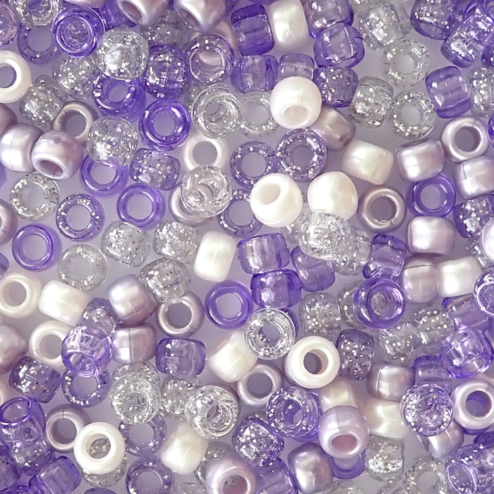 Purple Ice Mix Plastic Pony Beads, 6x9mm, 500 beads